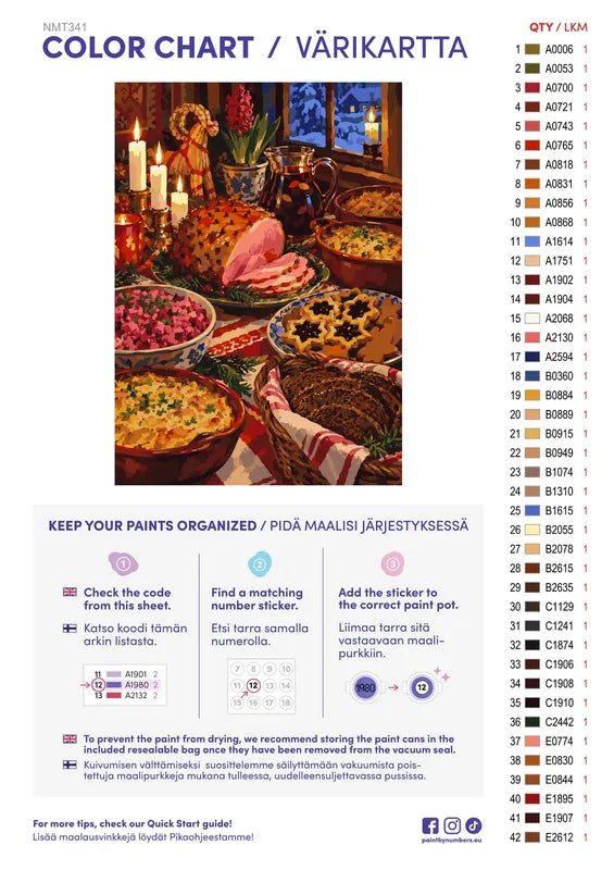 Paint color chart and instructions - The Christmas Table 50x70cm