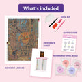 Thumbnail for What is included in the The Clockwork Pumpkin Workshop diamond painting kit - adhesive canvas, reference sheet, tools and numbered drill bags