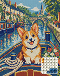 Thumbnail for The Corgi Canal Captain, 40x50 cm diamond painting – finished design preview with a close-up of round drills