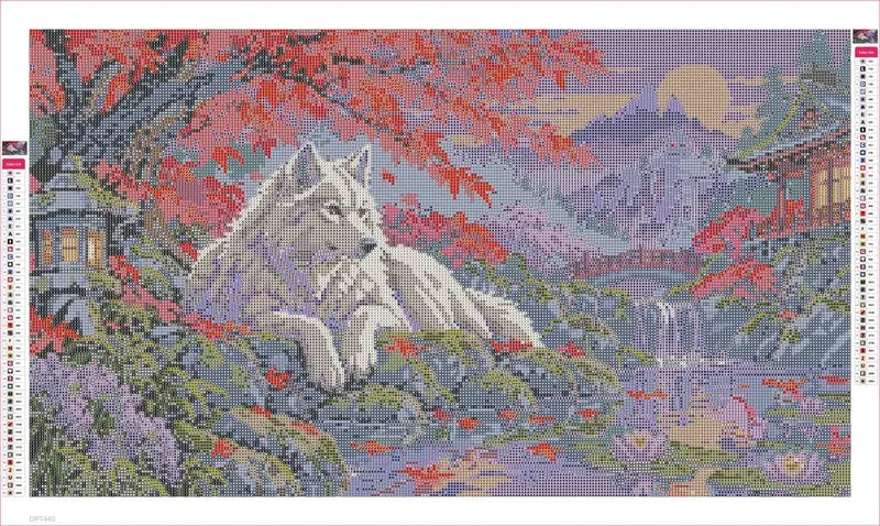 Diamond painting adhesive canvas preview - The Crimson Maple Wolf