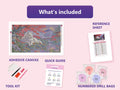 Thumbnail for What is included in the The Crimson Maple Wolf diamond painting kit - adhesive canvas, reference sheet, tools and numbered drill bags