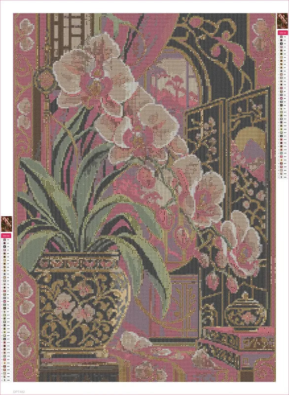 Diamond painting adhesive canvas preview - The Crimson Orchid Screen