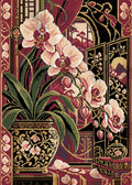 Miniatyrbild: Diamond painting-motiv med en rosa orkidé i dekorerad kruka framför en vikskärm