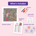 Thumbnail for What is included in the The Departure of Väinämöinen by Gallen-Kallela diamond painting kit - adhesive canvas, reference sheet, tools and numbered drill bags