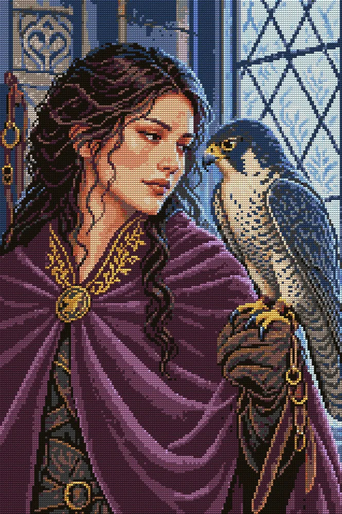 The Falconer at the Frosted Window, 40x60 cm diamond painting – full design preview