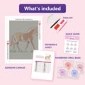 Thumbnail for What is included in the The Fjord Horse Leaves diamond painting kit - adhesive canvas, reference sheet, tools and numbered drill bags