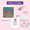 Thumbnail for What is included in the The Flamingo Cocktail Society diamond painting kit - adhesive canvas, reference sheet, tools and numbered drill bags
