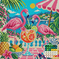Thumbnail for The Flamingo Cocktail Society, 40x40 cm diamond painting – finished design preview with a close-up of round drills