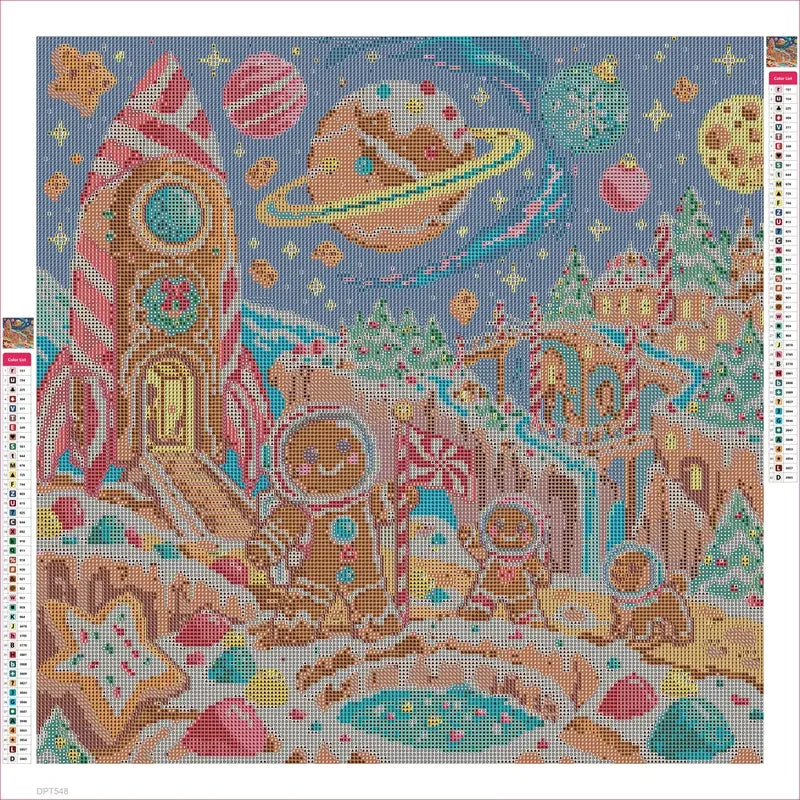 Diamond painting adhesive canvas preview - The Gingerbread Astronauts