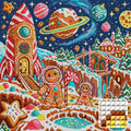Thumbnail for The Gingerbread Astronauts, 50x50 cm diamond painting – finished design preview with a close-up of square drills