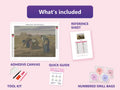 Thumbnail for the-gl 40x30cm diamond painting kit contents: adhesive canvas, color chart, tools and diamond bags