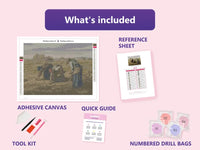 Thumbnail for the-gl 40x30cm diamond painting kit contents: adhesive canvas, color chart, tools and diamond bags
