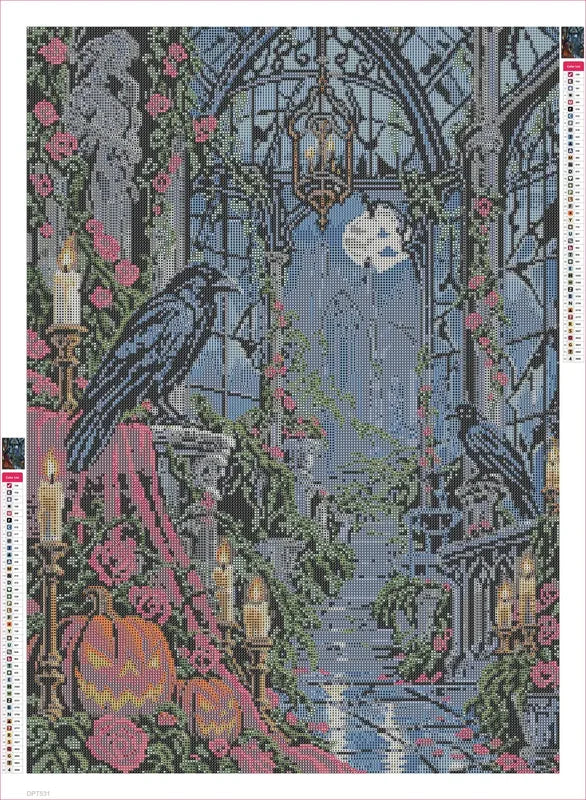 Diamond painting adhesive canvas preview - The Gothic Raven Conservatory