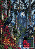 Thumbnail for The Gothic Raven Conservatory, 50x70 cm diamond painting – finished design preview with a close-up of square drills