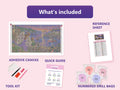 Thumbnail for What is included in the The Harbour Guardian diamond painting kit - adhesive canvas, reference sheet, tools and numbered drill bags