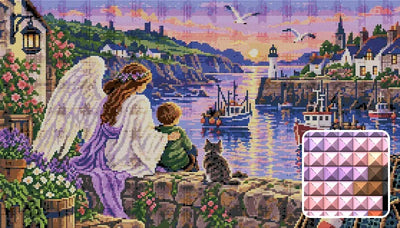 The Harbour Guardian, 70x40 cm diamond painting – finished design preview with a close-up of square drills