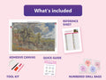 Thumbnail for What is included in the The Hay Wain by Constable diamond painting kit - adhesive canvas, reference sheet, tools and numbered drill bags