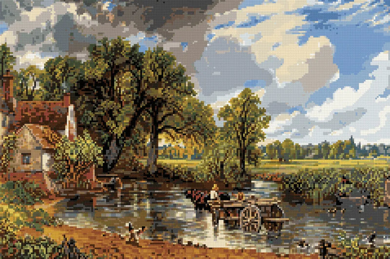 The Hay Wain by Constable, 60x40 cm diamond painting – finished design preview