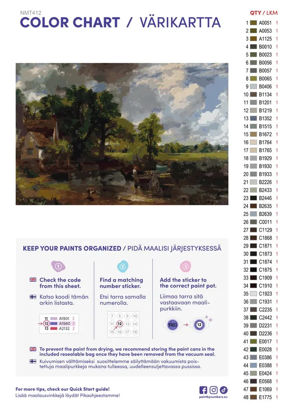 Paint color chart and instructions - The Hay Wain 60x40cm
