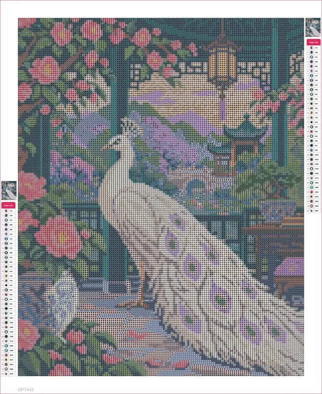 Diamond painting adhesive canvas preview - The Ivory Peacock Pavilion