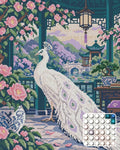 Thumbnail for The Ivory Peacock Pavilion, 40x50 cm diamond painting – finished design preview with a close-up of round drills