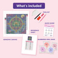 Thumbnail for What is included in the The Jade Lotus Compass diamond painting kit - adhesive canvas, reference sheet, tools and numbered drill bags