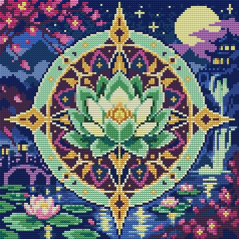 The Jade Lotus Compass, 30x30 cm diamond painting – full design preview without the close-up inset