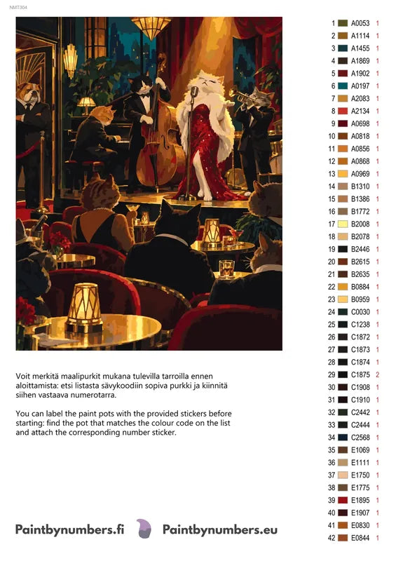 Paint color chart and instructions - The Jazz Cats 40x50cm