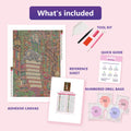 Thumbnail for What is included in the The Koala Bookshop Nap diamond painting kit - adhesive canvas, reference sheet, tools and numbered drill bags