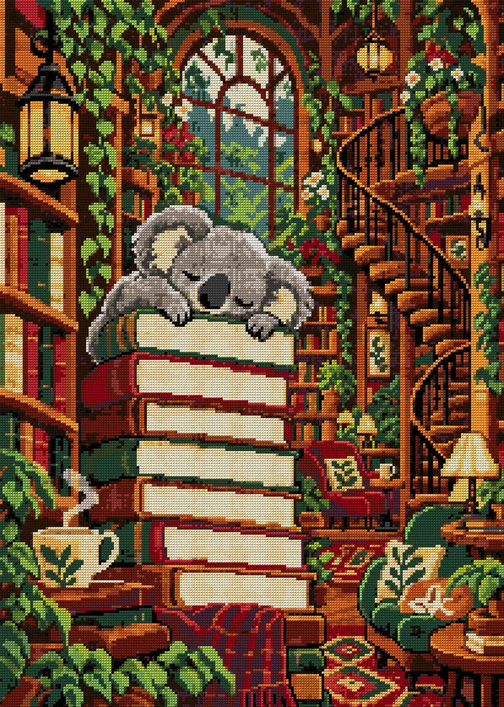 The Koala Bookshop Nap, 50x70 cm diamond painting – full design preview without the close-up inset