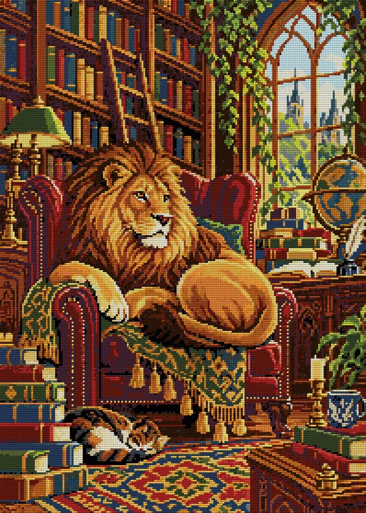 The Lions Golden Library, 50x70 cm diamond painting – full design preview without the close-up inset