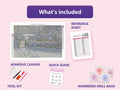 Thumbnail for What is included in the The Magpie by Monet diamond painting kit - adhesive canvas, reference sheet, tools and numbered drill bags