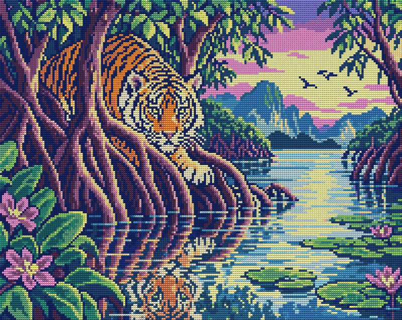 The Mangrove Striped Watcher, 50x40 cm diamond painting – full design preview without the close-up inset