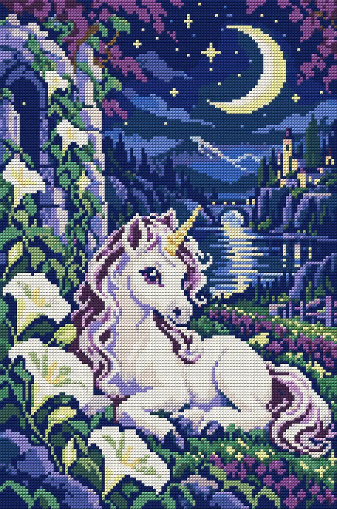 The Midnight Meadow Foal, 30x45 cm diamond painting – full design preview without the close-up inset