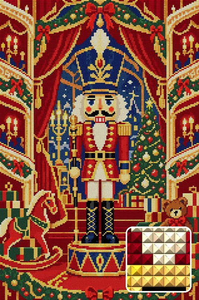 The Midnight Nutcracker Theatre, 40x60 cm diamond painting – finished design preview with a close-up of square drills