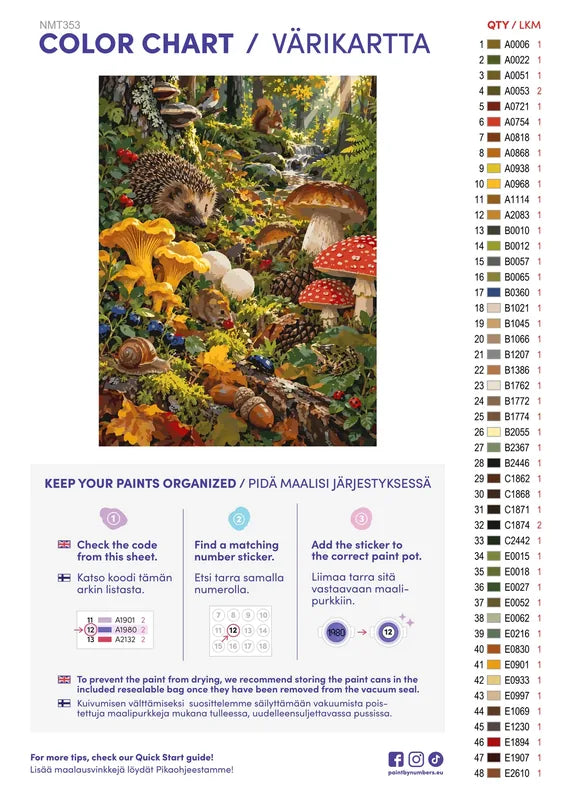Paint color chart and instructions - The Mushroom Kingdom Floor 60x80cm