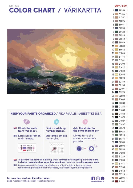 Paint color chart and instructions - The Ninth Wave 60x40cm