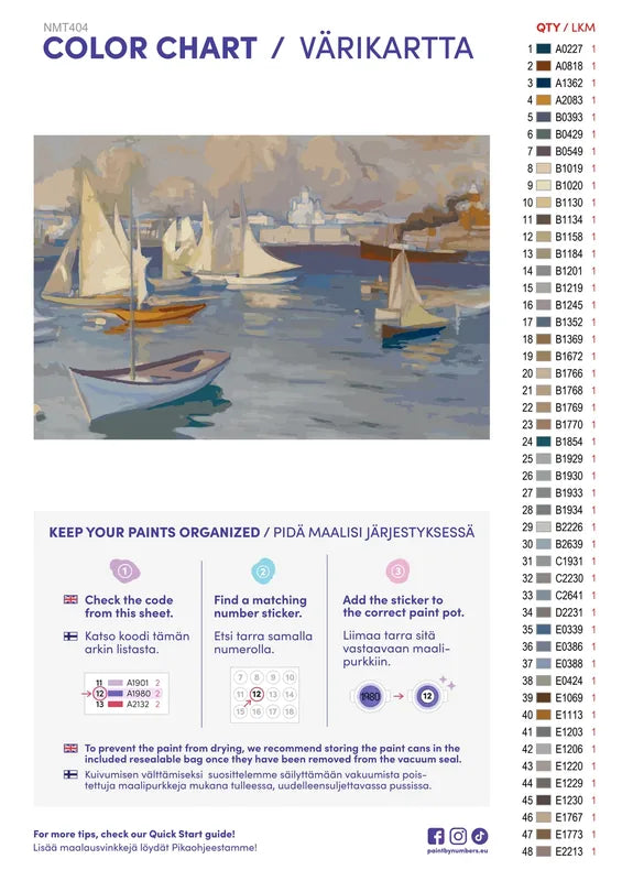 Paint color chart and instructions - The Nyländska Jaktklubben Harbour in Helsinki 60x40cm