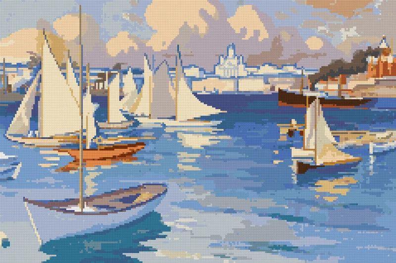 The Nyländska Jaktklubben Harbour in Helsinki by Edelfelt, 60x40 cm diamond painting – finished design preview