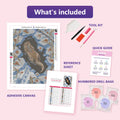 Thumbnail for What is included in the The Only Open Water diamond painting kit - adhesive canvas, reference sheet, tools and numbered drill bags