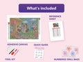 Thumbnail for What is included in the The Panda Laundry Incident diamond painting kit - adhesive canvas, reference sheet, tools and numbered drill bags