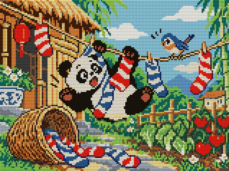 The Panda Laundry Incident, 40x30 cm diamond painting – full design preview without the close-up inset