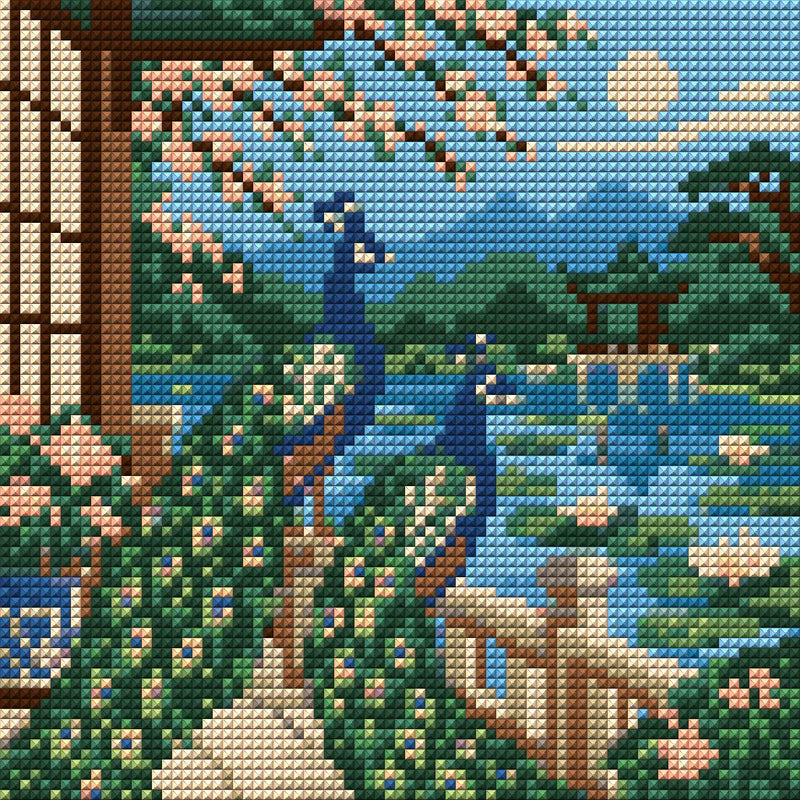The Peacock Lily Terrace, 20x20 cm diamond painting – full design preview without the close-up inset