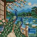Thumbnail for The Peacock Lily Terrace, 20x20 cm diamond painting – finished design preview with a close-up of square drills