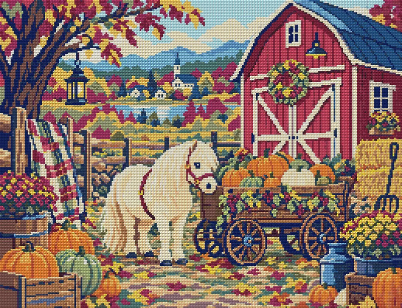 The Pony and the Pumpkin Cart, 65x50 cm diamond painting – full design preview without the close-up inset