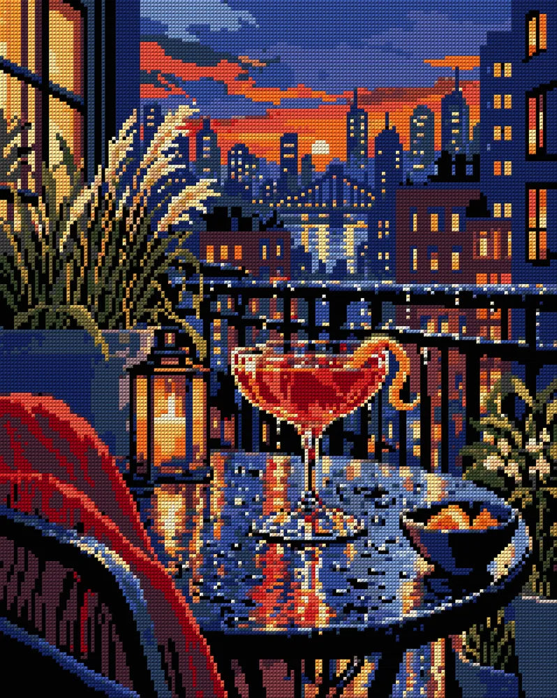 The Rainy Rooftop Negroni, 40x50 cm diamond painting – full design preview without the close-up inset