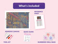 Thumbnail for What is included in the The Rainy Tram Street Car diamond painting kit - adhesive canvas, reference sheet, tools and numbered drill bags