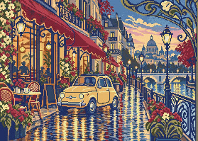 The Rainy Tram Street Car, 70x50 cm diamond painting – finished design preview