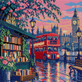 Thumbnail for The Red Bus at the Book Stall, 40x40 cm diamond painting – full design preview without the close-up inset