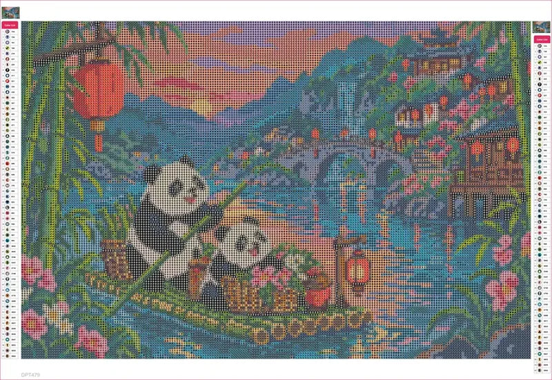Diamond painting adhesive canvas preview - The Red Lantern Bamboo Ferry